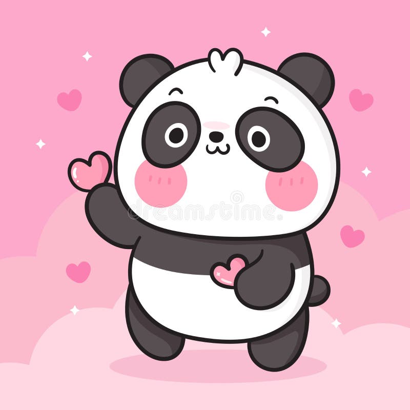 Kawaii Cute Panda With Heart Art Print