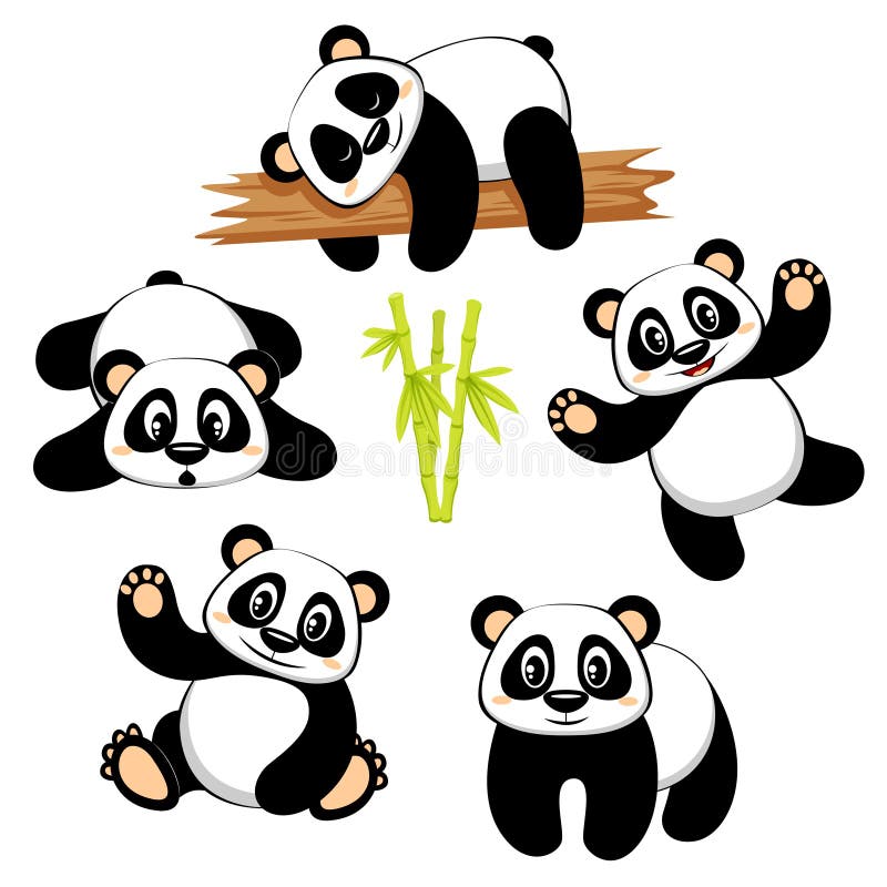 Cute Panda Bear with Different Emotions on White Background Stock Vector -  Illustration of teddy, sleeping: 98026106
