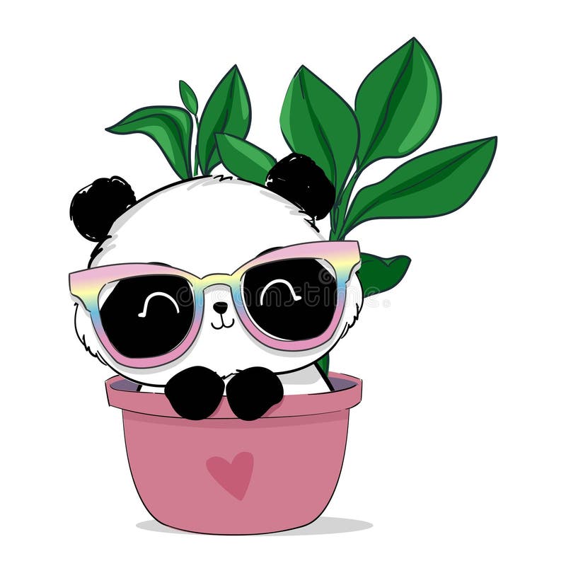 Cute Panda Bear With Glasses Print Design Vector Illustration Stock