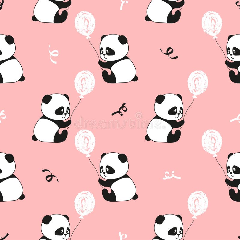 Cute panda bears and balloons seamless pattern royalty free illustration