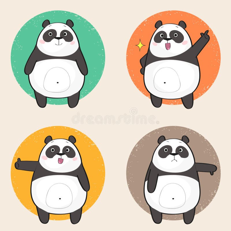 Cute Panda Character with different emotions vector illustration