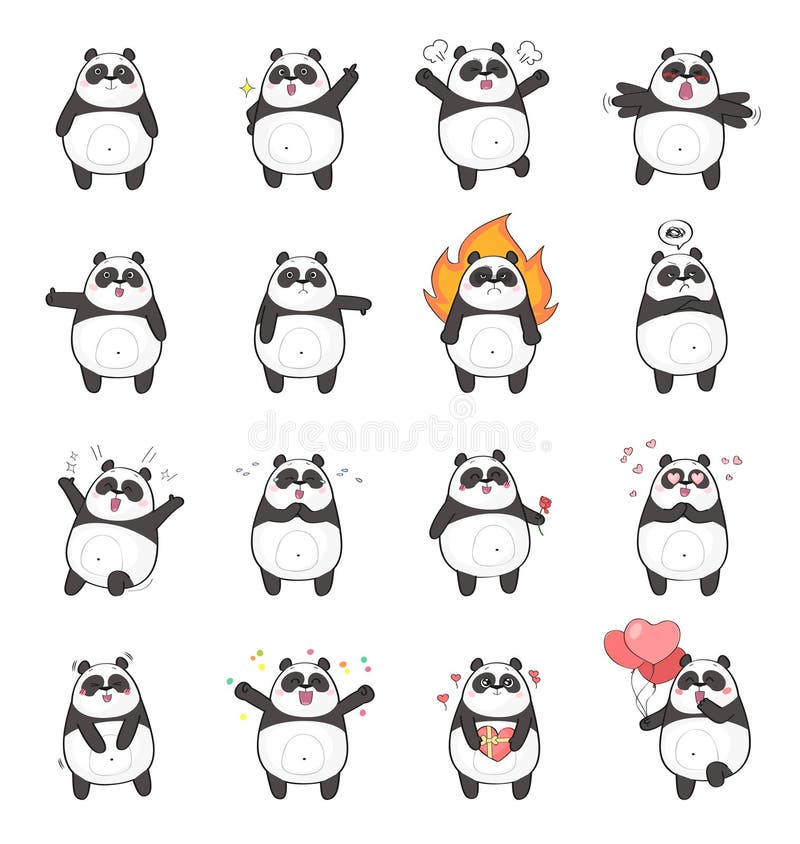 Cute panda character with different emotions stock illustration