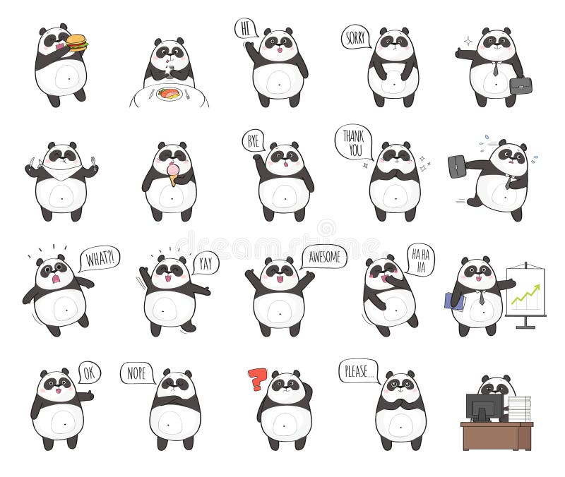 Cute panda character with different emotions vector illustration