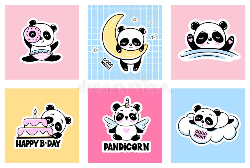 Panda sitting on cloud cute creative kawaii Vector Image