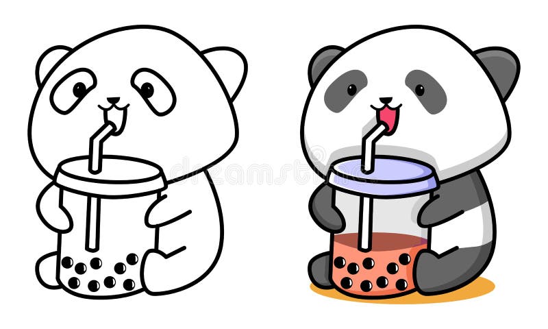 Cute Panda bear in cup drinking coffee tea cartoon teddy sweet