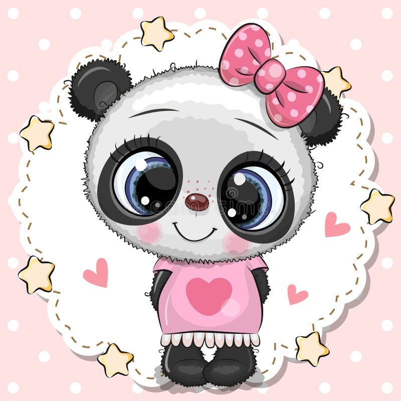 Cute Panda Girl with Pink Bow Stock Vector - Illustration of character,  mothers: 144262461