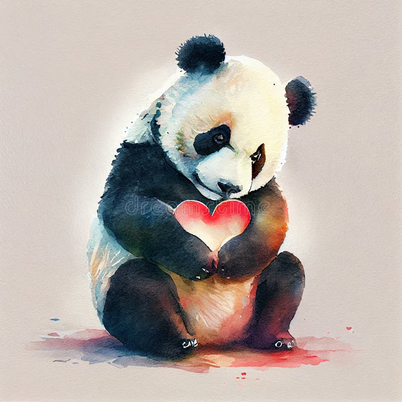 Cute Panda is Holding a Heart in Her Hands. Generative AI Stock