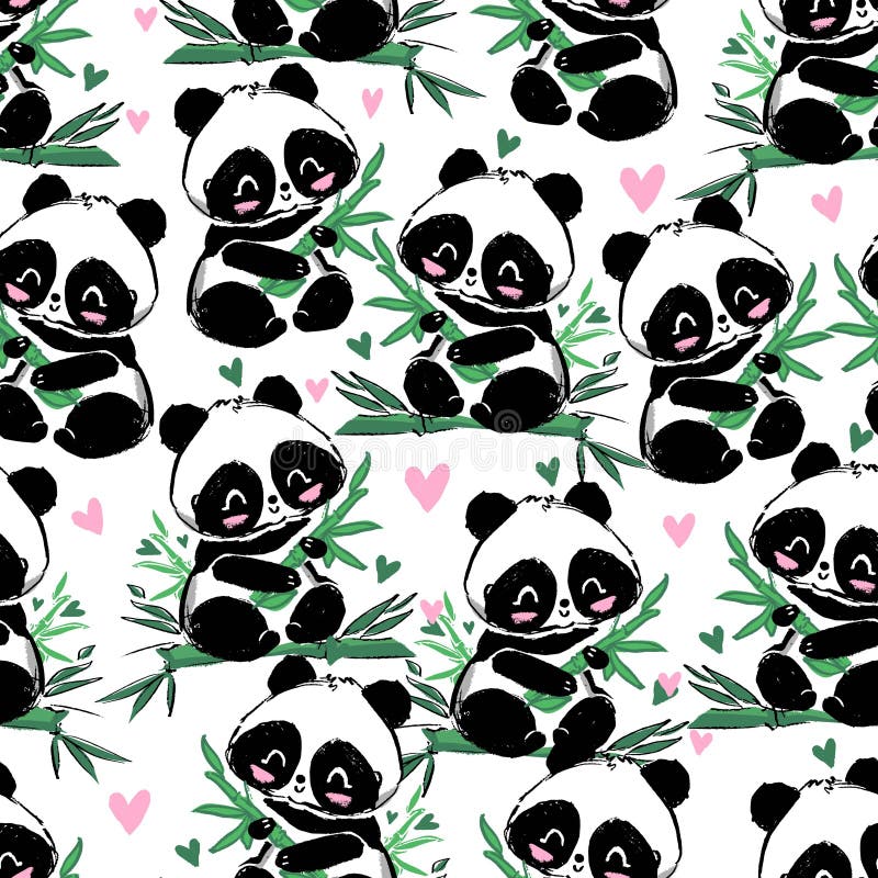 Cute Panda Illustration Vector. Panda Baby Seamless. Pattern. Fabric