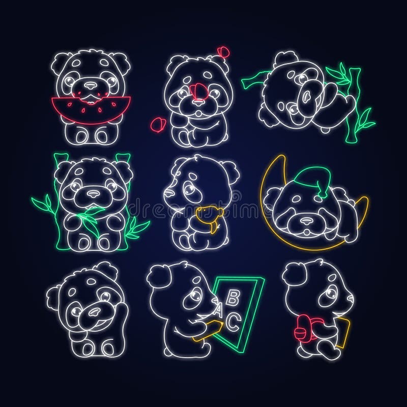 Cute Panda Kawaii Cartoon Vector Characters Set Stock Vector - Illustration  of funny, anime: 175699577