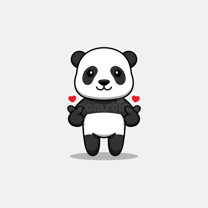 Cute panda with love hand pose stock illustration