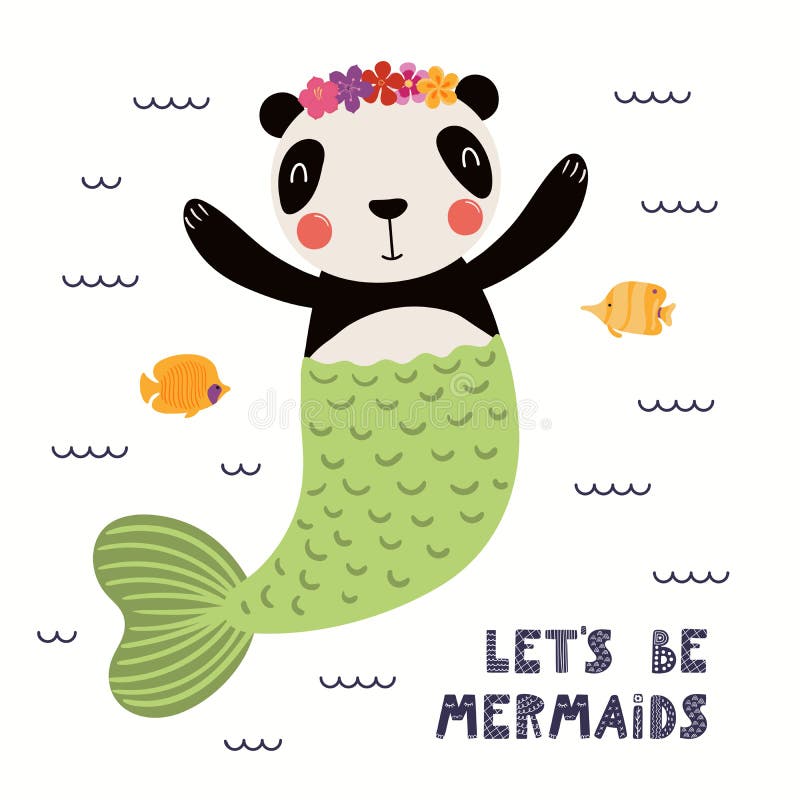 Cute panda mermaid vector illustration Cute panda mermaid vector illustration