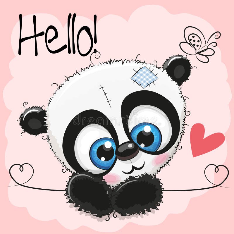Cute sketch hand drawn panda on cloud Royalty Free Vector
