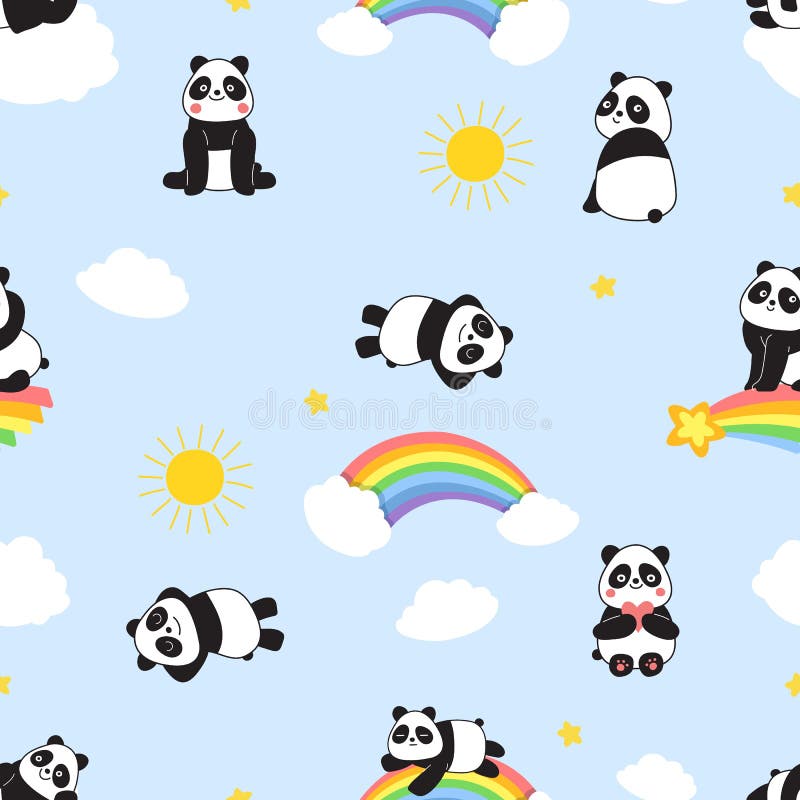 Cute Panda Print. Childish Seamless Pattern with Cartoon Pandas, Rainbow and Sun Stock Vector - Illustration of animal, design: 230739059 Cute Panda Print. Childish Seamless Pattern with Cartoon Pandas, Rainbow and Sun Stock Vector - Illustration of animal, design: 230739059