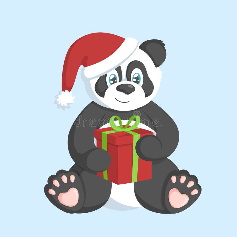 Cute Panda in Santa Hat with Red Gift Box. Holiday Concept Stock Vector ...