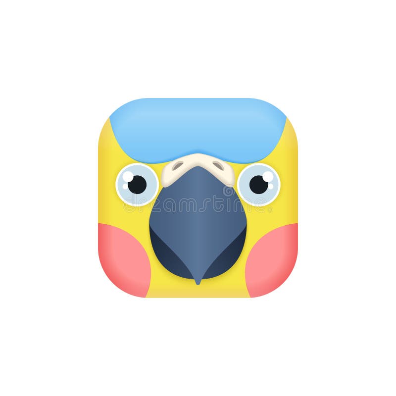 Cute Parrot Face with Beak and Eyes, Bird Head in Square Shape Stock