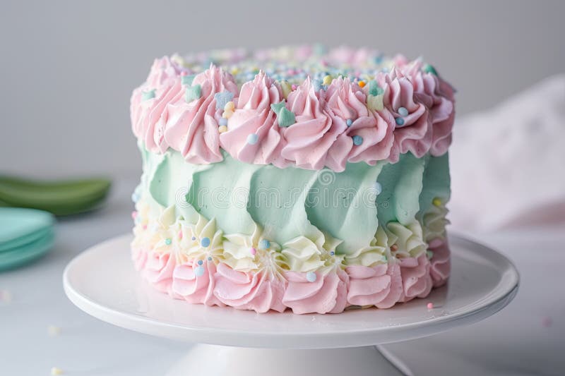 Cute Pastel Cake with Fluffy Frosting and Sprinkles Stock Illustration