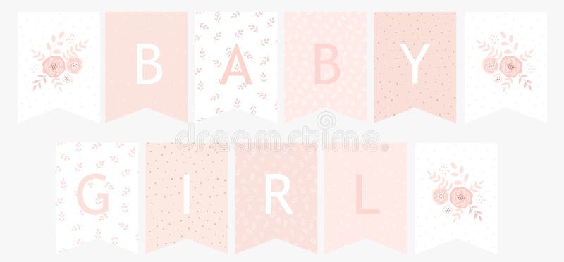 Cute Pastel Color Vector Garland For Baby Girl Party Pink Baby