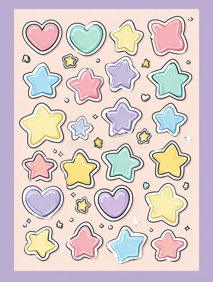 Cute Pastel Kpop inspirujące naklejki z kolorowymi gwiazdami i sercami gotowymi do kreatywnych projektów zdjęcie royalty free