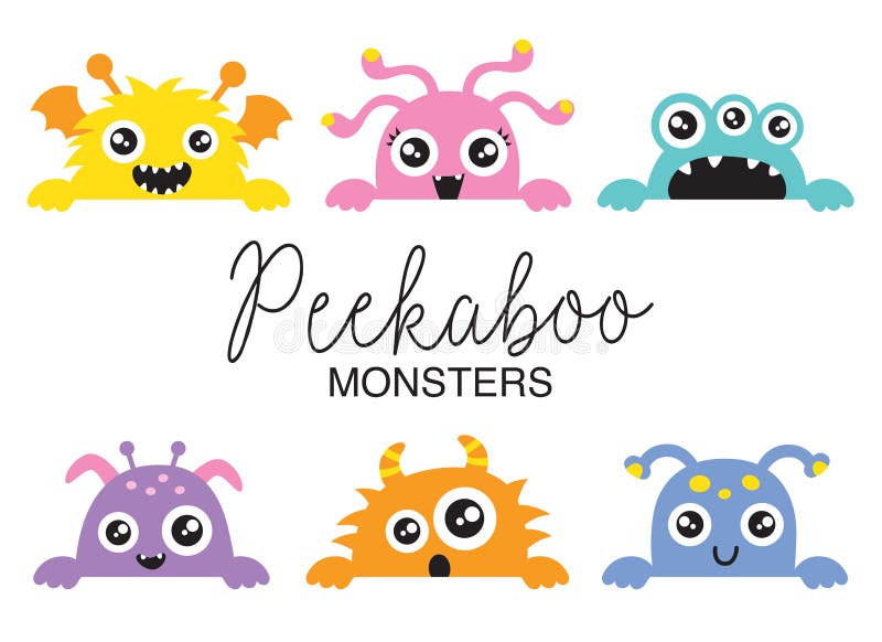 Cute Peekaboo Monsters Vector Illustration