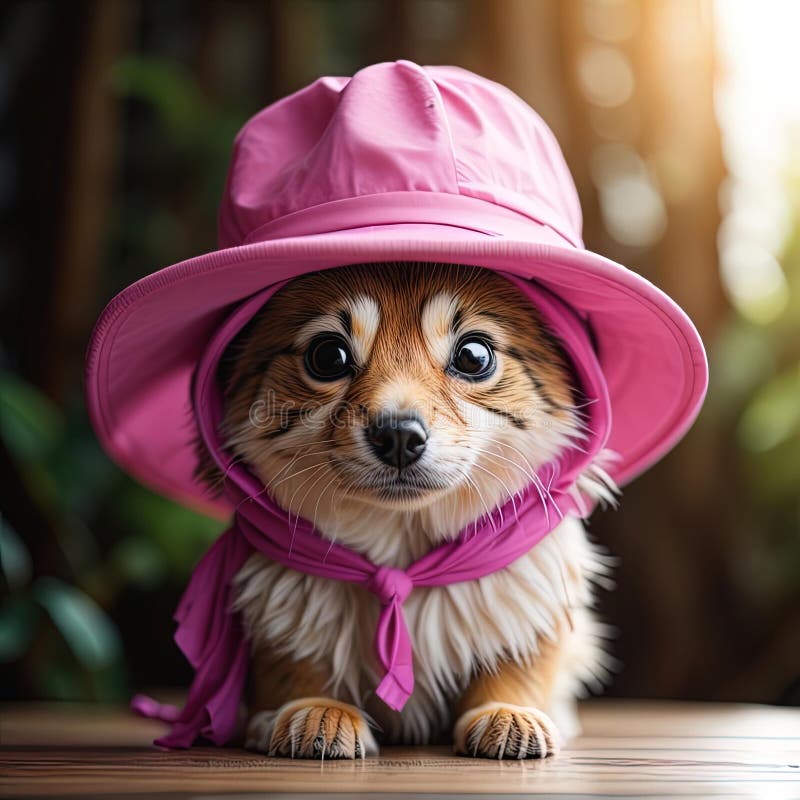 Cute Pembroke Welsh Corgi Dog Wearing Pink Hat. Generative Ai Stock ...