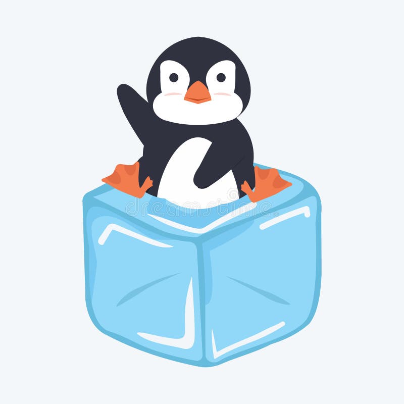 Cute Penguin on ice cube stock illustration. Illustration of blue