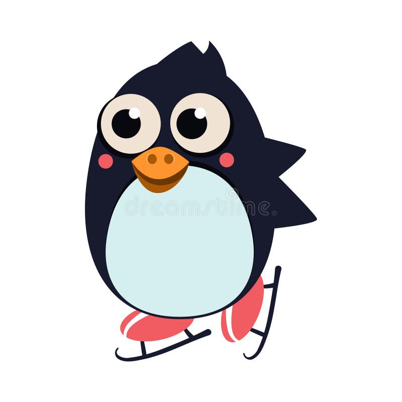 Penguin Skating on Ice. Vector Illustartion