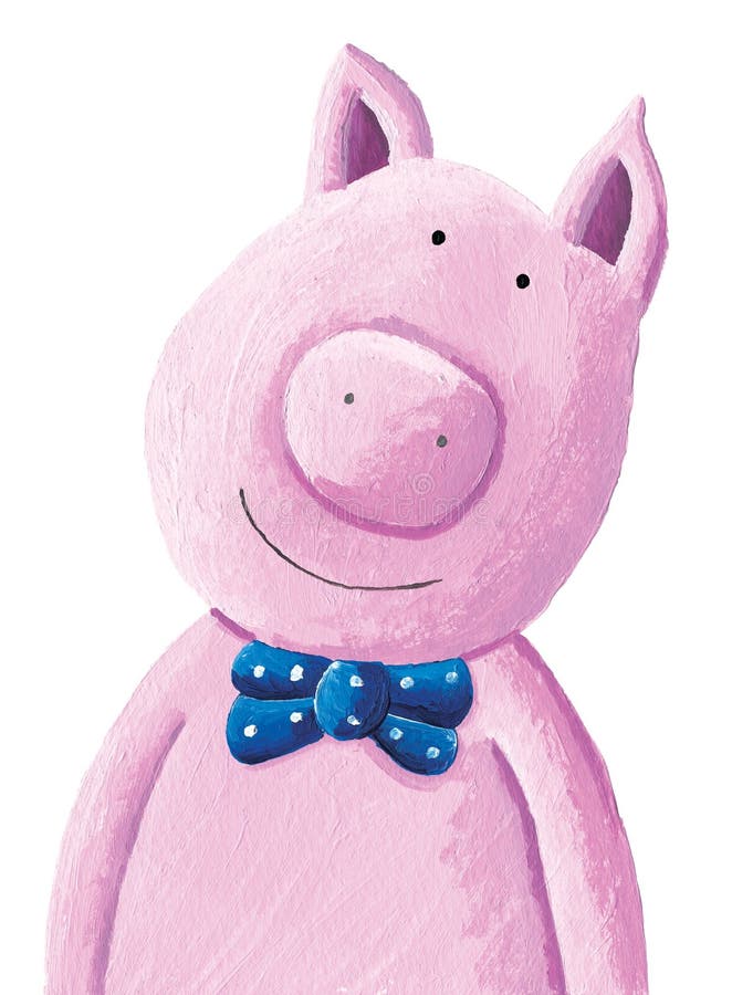 Cute pig wearing a bow tie stock illustration. Illustration of color