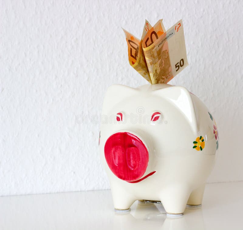 Cute Piggy Bank With Banknotes Stock Photo Image of financial