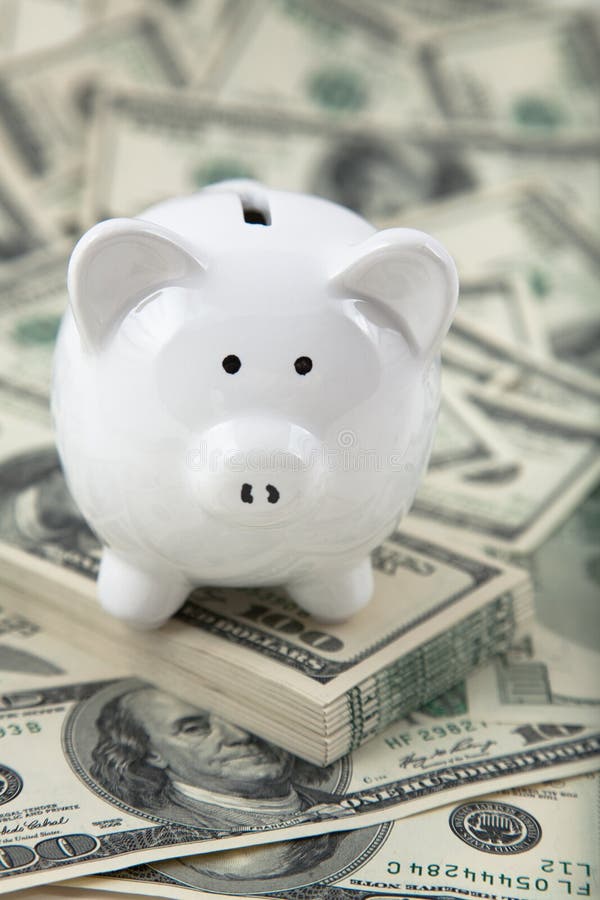 Cute Piggy Bank on Heaps of Cash Stock Photo Image of bank, spread