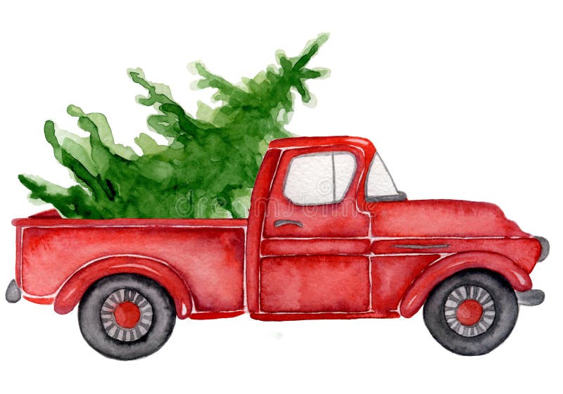 Red Christmas Truck With Pine Trees New Year Watercolor Illustration Stock Illustration Illustration Of Tree Merry 130355491
