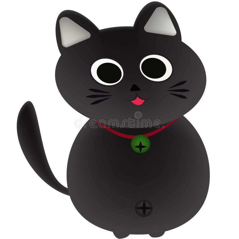 A Black Cat Wearing a Cute Green Bell Stock Illustration Illustration