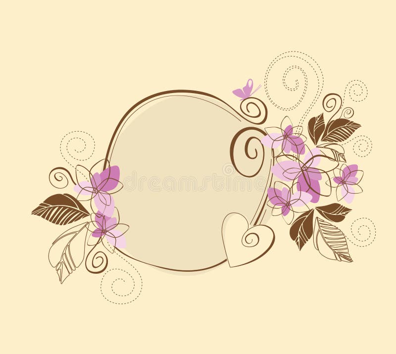 Cute pink and brown floral frame stock illustration