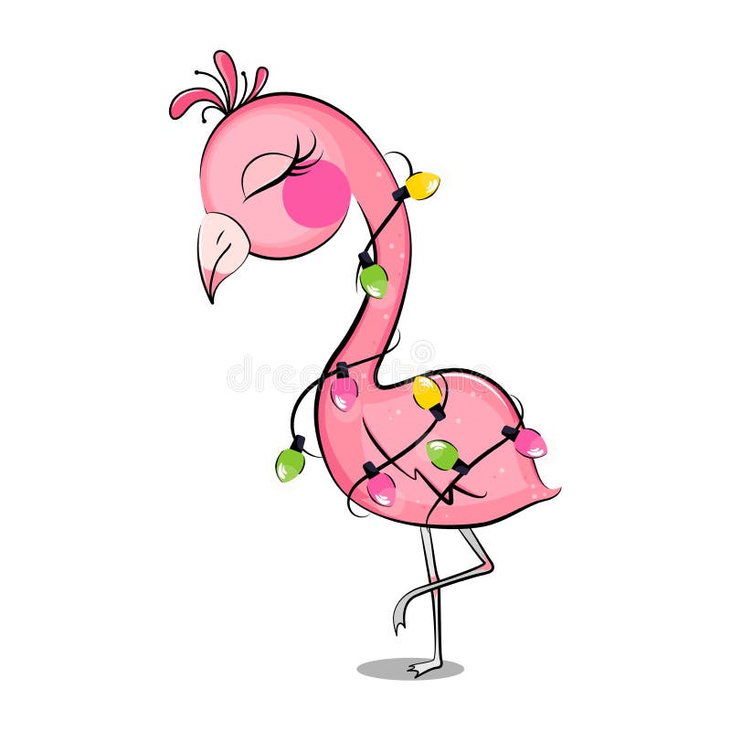 Cute Pink Flamingo with Christmas Garland. Vector Illustration. Stock ...