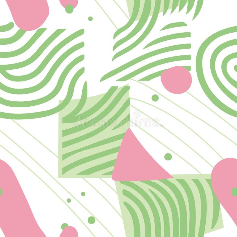 Cute Pink and Green Seamless Abstract Hand Drawn Pattern. Stock Vector