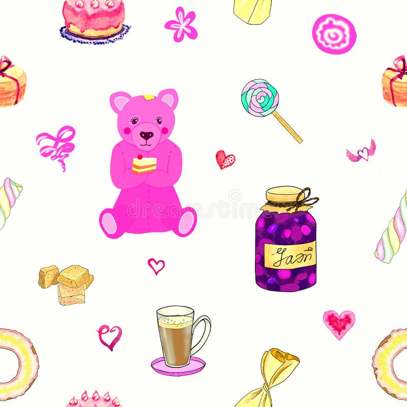 Pink Teddy Bear Cake: Một chú gấu bông hồng xinh xắn được bao quanh bởi những vật dụng ngọt ngào và một chiếc bánh ngon sẽ làm bạn thích thú. Hình ảnh tuyệt đẹp này sẽ khiến bạn muốn sở hữu ngay và trở thành một món quà đặc biệt cho những người bạn yêu thương. Translation: A cute pink teddy bear surrounded by sweet objects and a delicious cake will make you excited. This beautiful image will make you want to own it immediately and become a special gift for your loved ones.