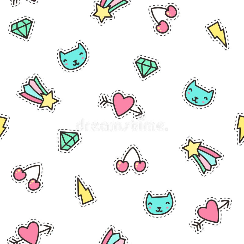 Set of Cute Pins, Stickers, Objects. Stock Vector Illustration of