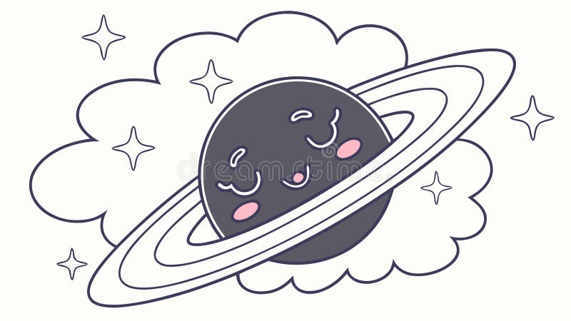 Cute Planet Saturn Character Sleeping. Adorable Outer Space Cartoon. vector design Generative AI stock illustration