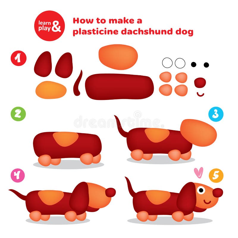 Cute Plasticine Dachshund Step Instruction for Kid Stock Vector -  Illustration of element, material: 155903891