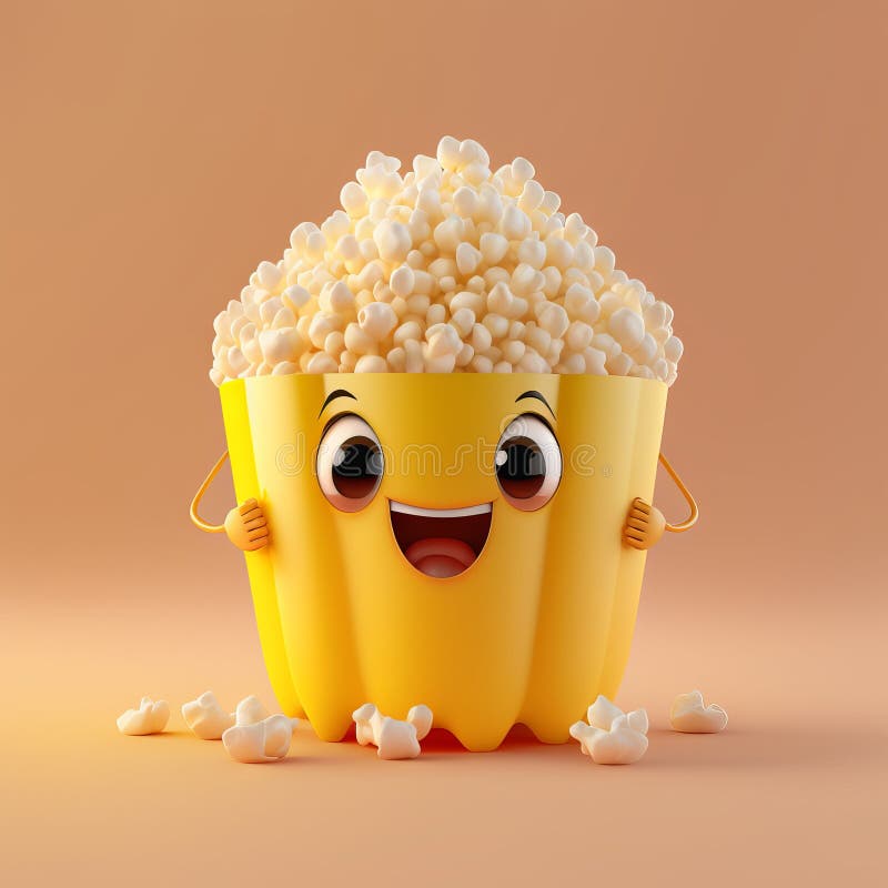 Cute Popcorn Character Isolated on Empty Background. Happy Mascot