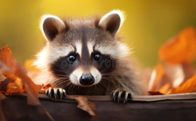 Cute portrait of a baby raccoon in a forest royalty free illustration