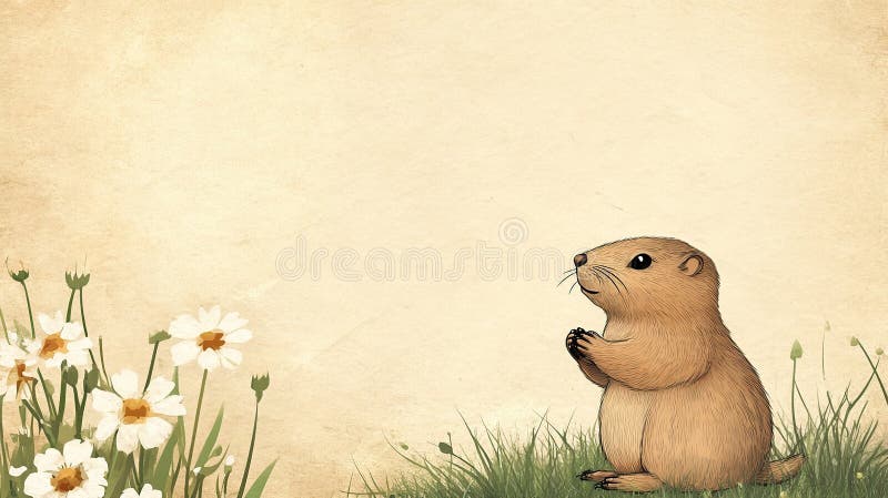 Cute prairie dog sitting in grass, daisies stock images