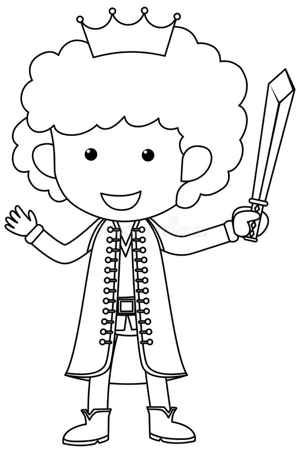 Cute Prince Doodle Outline for Colouring Stock Vector - Illustration of ...