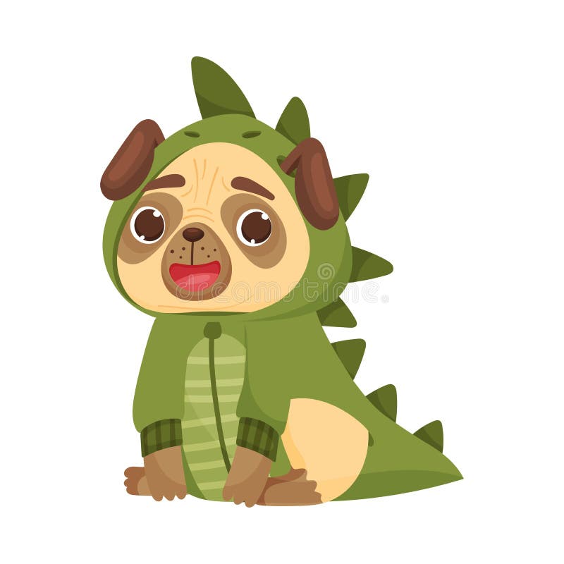 Cute Pug in a Dinosaur Costume. Vector Illustration on White Background.  Stock Vector - Illustration of dinosaur, background: 154142388