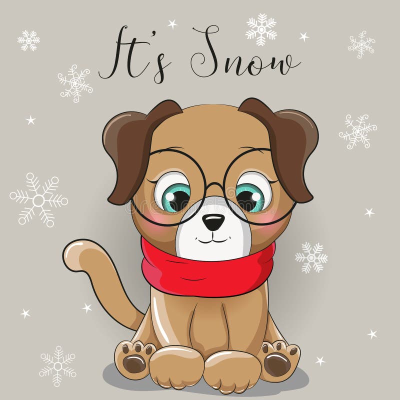 Cute Puppy Cartoon with Background Snow Stock Vector ...