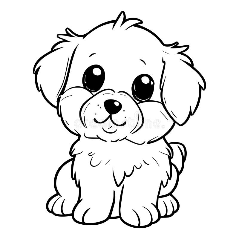 Cute Cartoon Dog or Puppy. Baby Pet in Line Drawing Stock Vector -  Illustration of book, page: 274363477