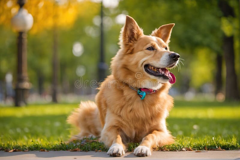 A cute puppy playing in the forest park vector illustration