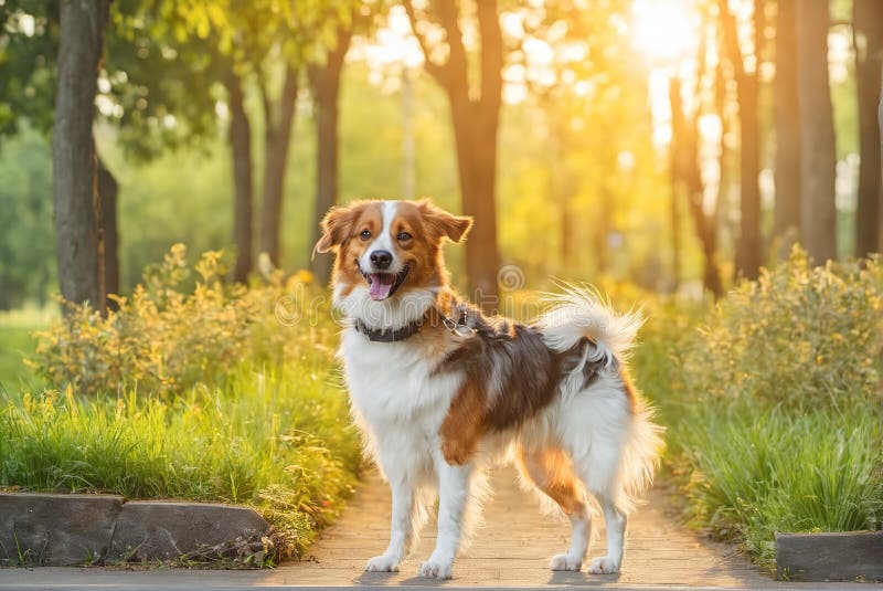 A cute puppy playing in the forest park vector illustration