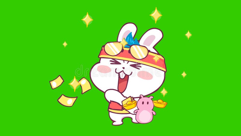 Cute Rabbit animation on green screen stock illustration