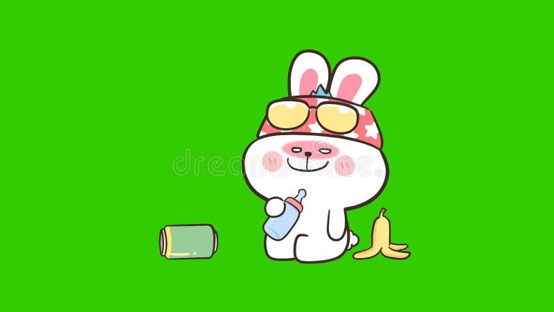 Cute Rabbit animation on green screen stock illustration