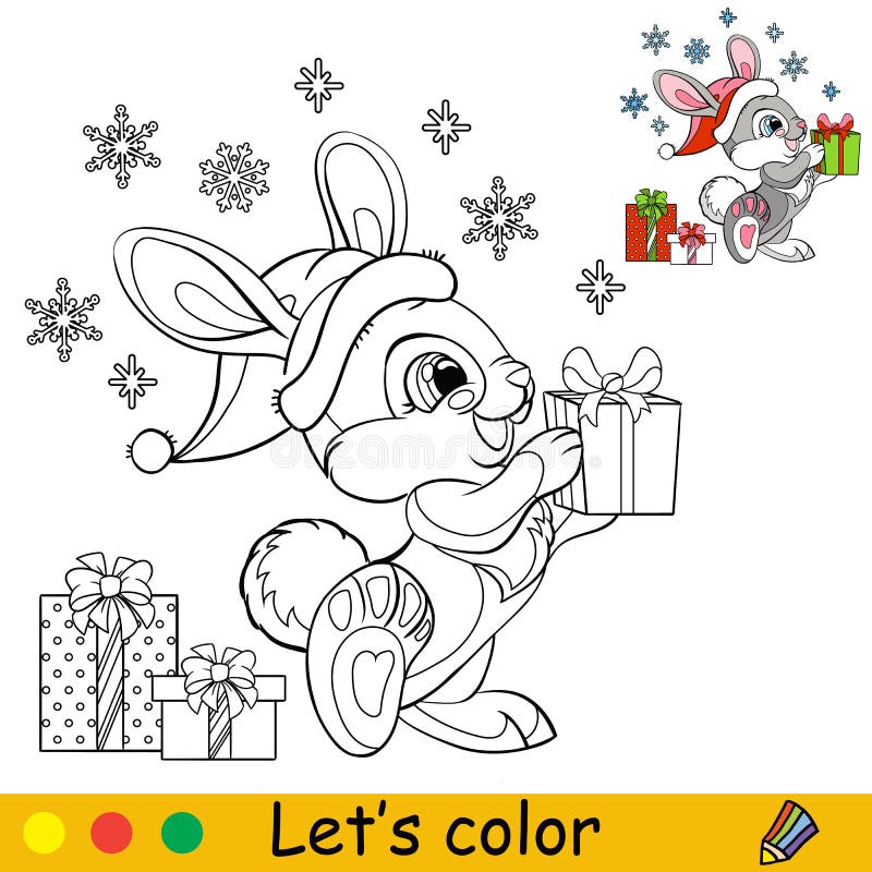 Coloring Cute Little Christmas Rabbit Vector Illustration Stock Vector ...